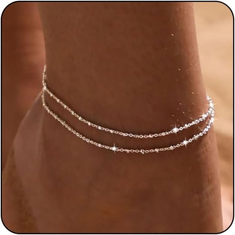 Anklets for Women,14K Real Gold Plated Large Ankle Bracelets for Women
